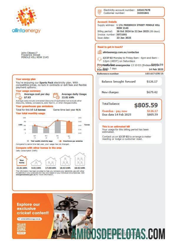 imprimível Modelo de conta de serviços públicos de energia Alinta da Austrália em formatos Word e PDF, versão 2